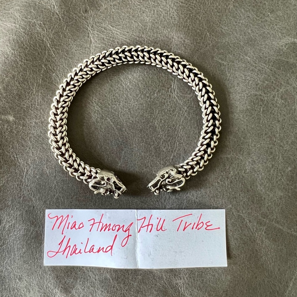 Sterling Silver Dragon Bracelet from the Miao Hmong Hiu Tribe in Thailand